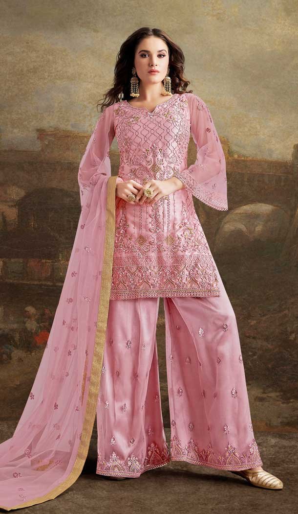 Light Pink Color Super Net Heavy Embroidery Designer Salwar Suit -682785505