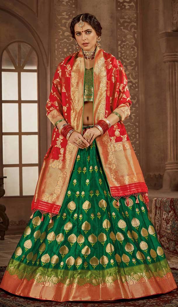 Enigmatic Green Color Banarasi Silk Designer Wedding Lehenga Choli -686085789