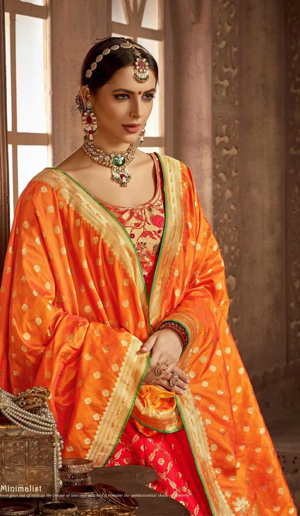 Enigmatic Red Color Banarasi Silk Designer Wedding Lehenga Choli -686085792