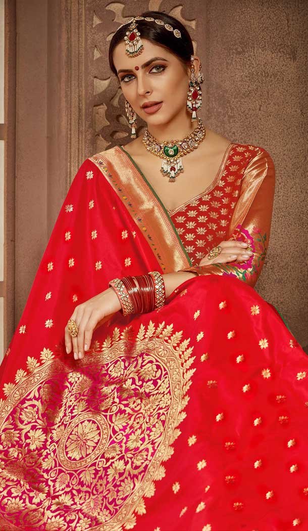 Alluring Red Color Banarasi Silk Designer Wedding Lehenga Choli -686085797