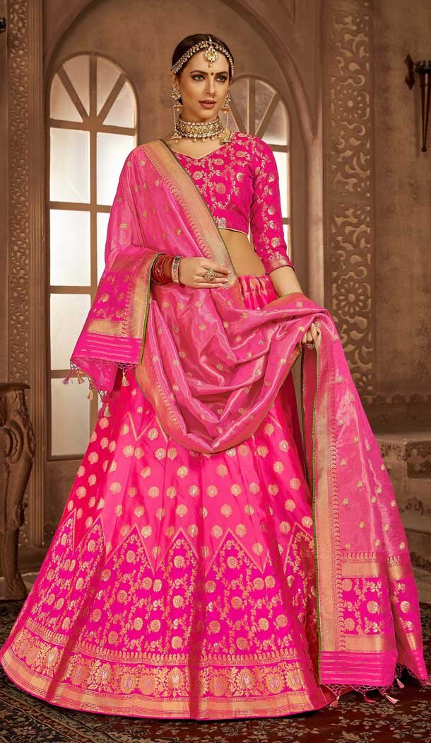 Tantalizing Pink Color Banarasi Silk Designer Wedding Lehenga Choli -686085800