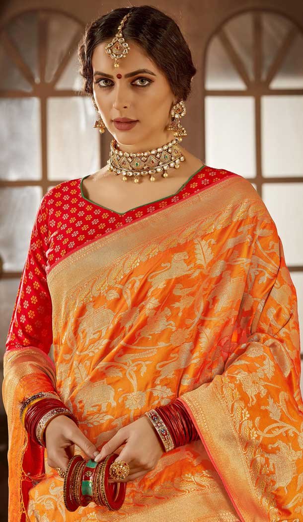 Pinkish Red Color Banarasi Silk Designer Wedding Lehenga Choli -686085802
