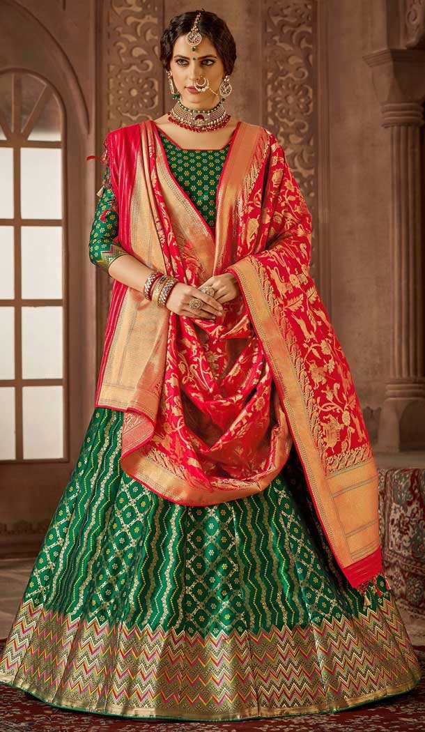 Green Color Banarasi Silk Designer Wedding Lehenga Choli -686085803