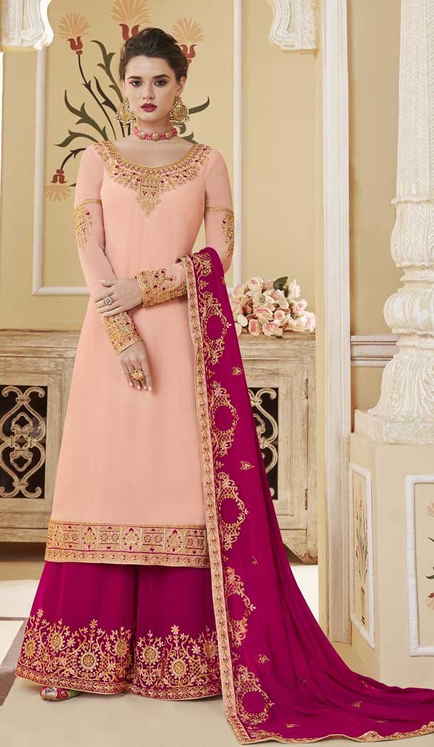 buy palazzo suits for women's pink solid kurta with palazzo