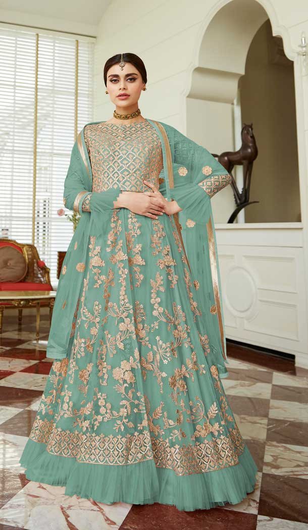 Sea Green Color Butterfly Net Designer Traditional Lehenga Choli -692786447