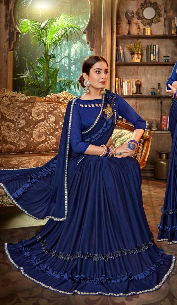 lovely royal blue lycra lehenga style saree