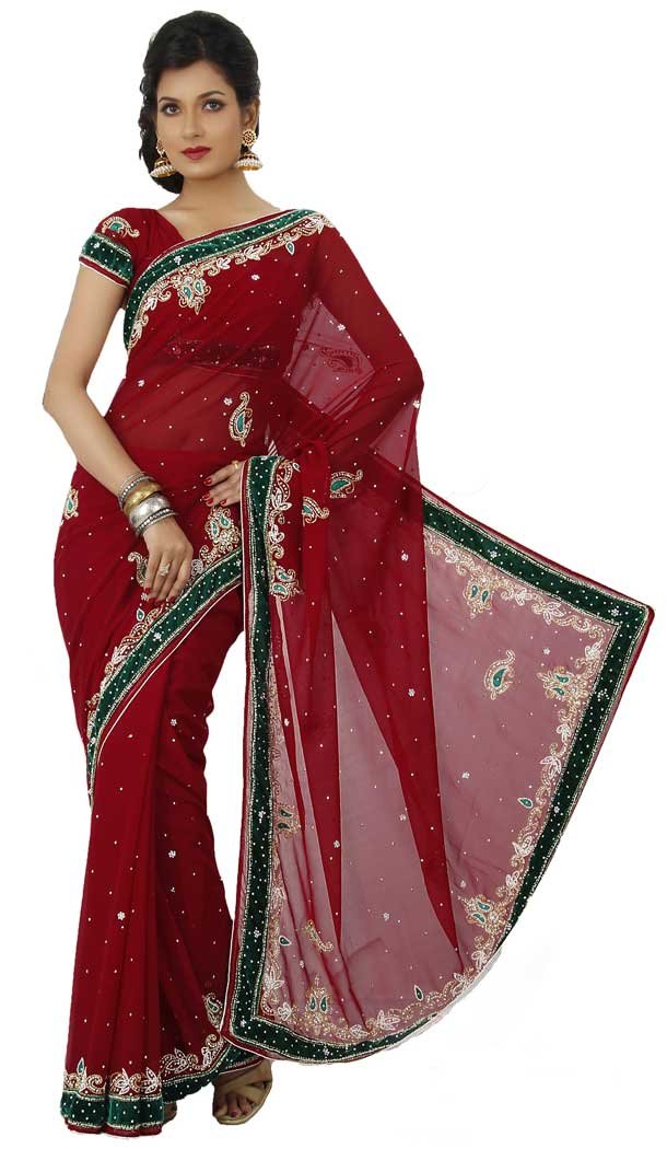 Maroon Color Georgette Hand Work Bridal Designer Saree -694186544