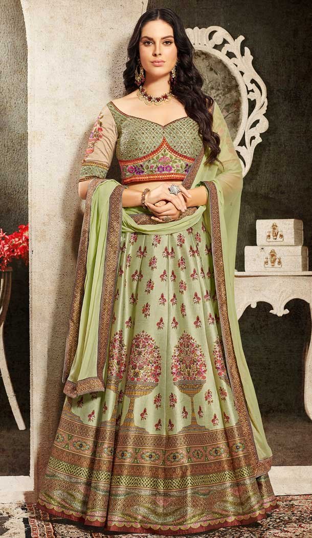 Mint Green Color Soft Silk Designer Mehendi Sangeet Wear Lehenga Choli -72282573