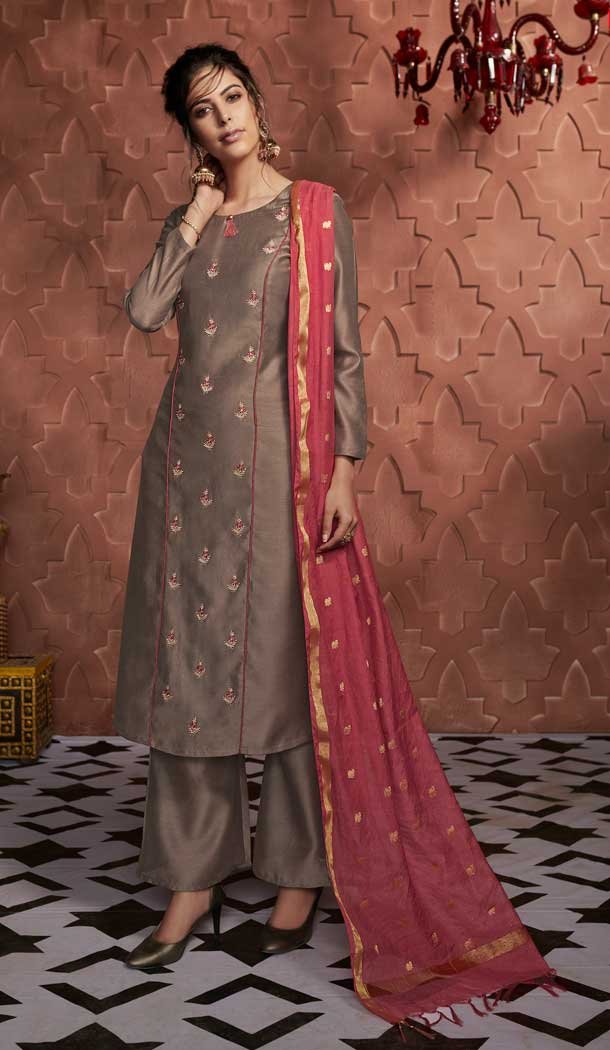 Exotic Brown Color Soft Silk Evening Party Wear Palazzo Salwar Suit -72622845