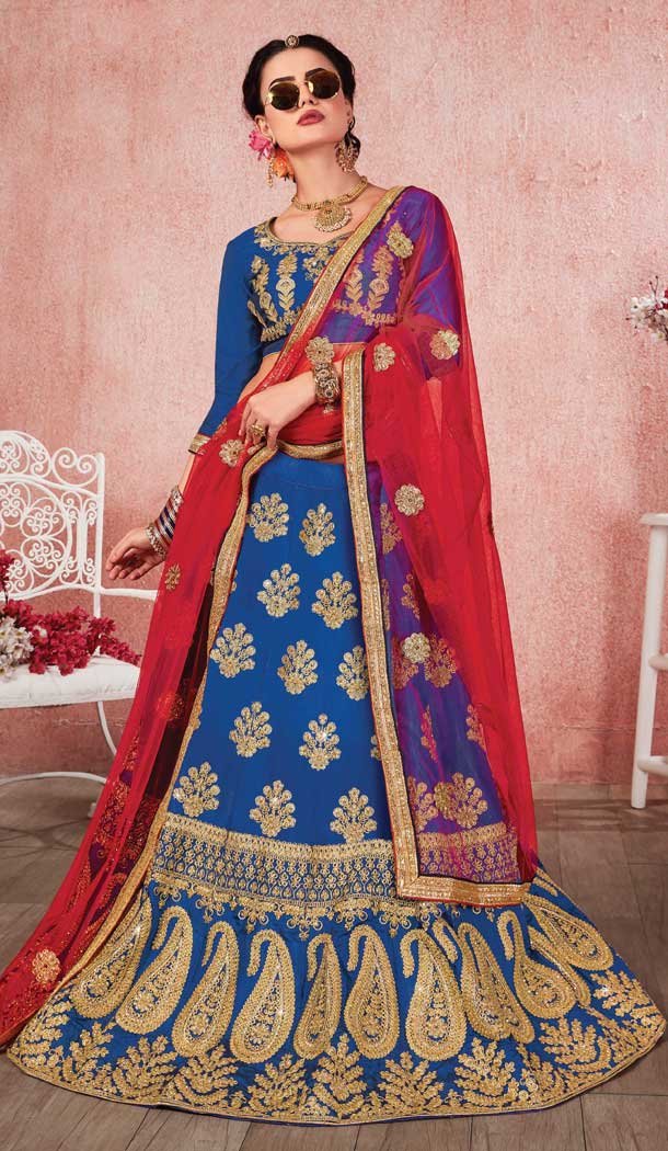 Blue Color Satin Silk Traditional Patry Wear Lehenga Choli -698487175