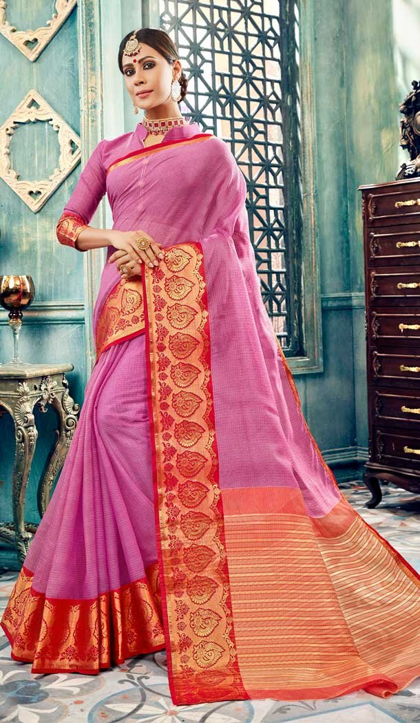 Alluring Purple Color Cotton Festival Wear Sarees Saree -700287330
