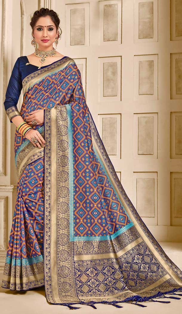 Vivacious Multi Color Pure Ikat Silk Traditional Party Wear Saree -706587912