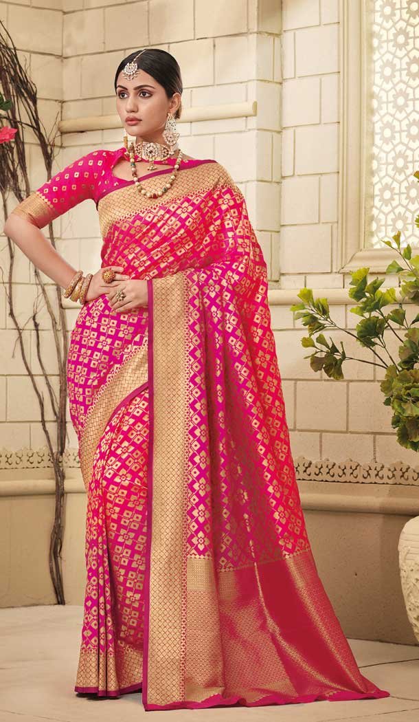 Pink Color Weaving Silk Traditional Party Wear Saree Blouse -706887932