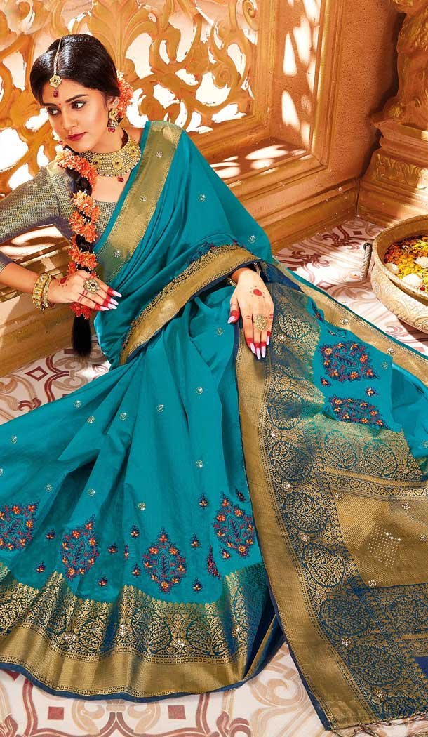 Rama Blue Color Weaving Silk Designer Traditional Wear Saree -710288263