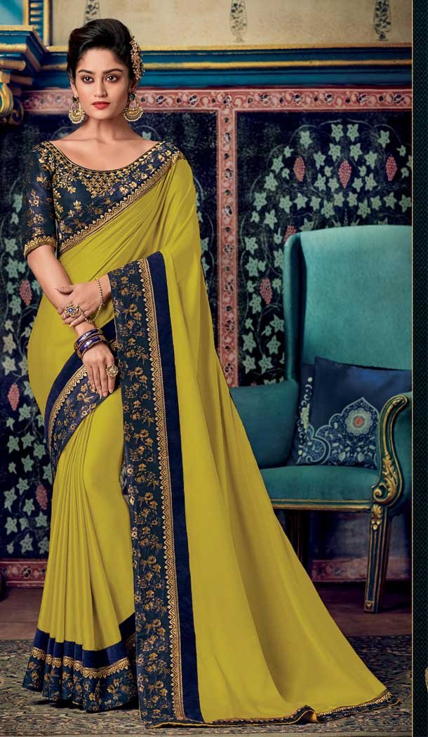 Pretty Yellow Color Art Silk Designer Party Wear Saree Blouse -711188340