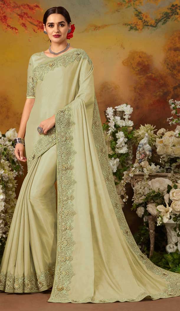 Pista Green Color Two Tone Silk Party Wear Saree Blouse -717089001
