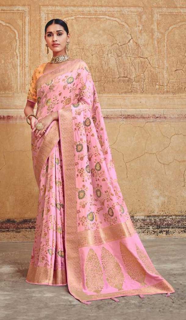 Light Pink Color Silk Designer Wedding Wear Plus Size Saree Blouse -718289083