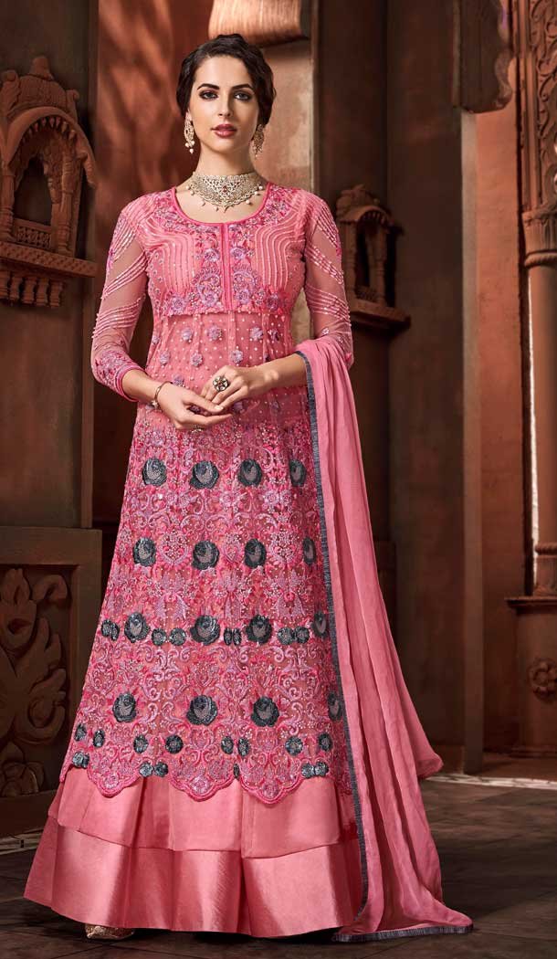 Pink Color Heavy Net Designer Party Wear Long Salwar Kameez -723389627
