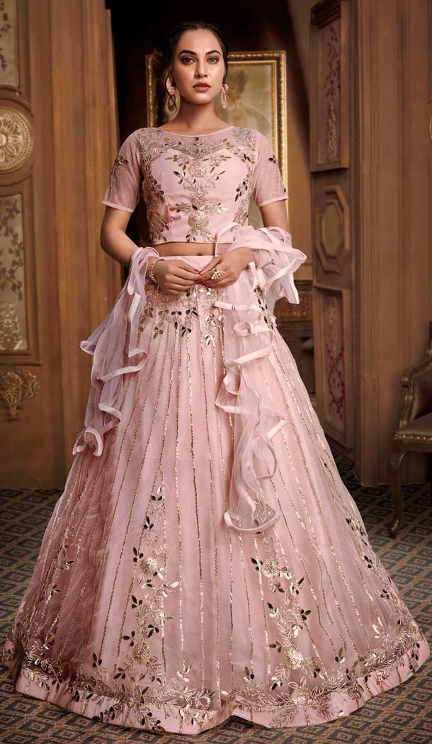 Light Pink Color Net Designer Reception Party Wear Lehenga Choli -724089686