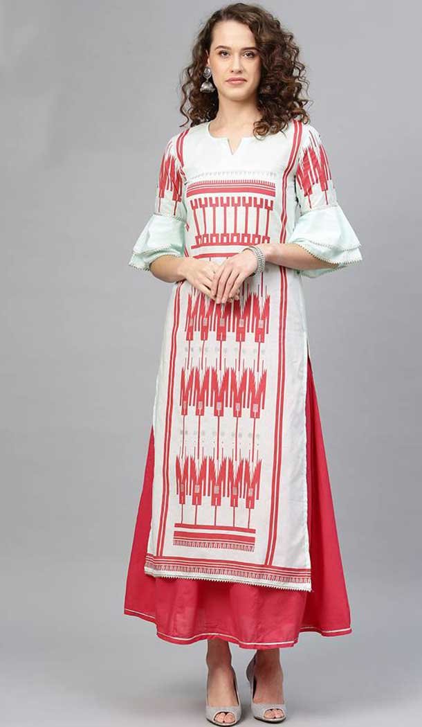 Pretty Aqua Blue Color Cotton Digital Printed Readymade Kurtis -724989807