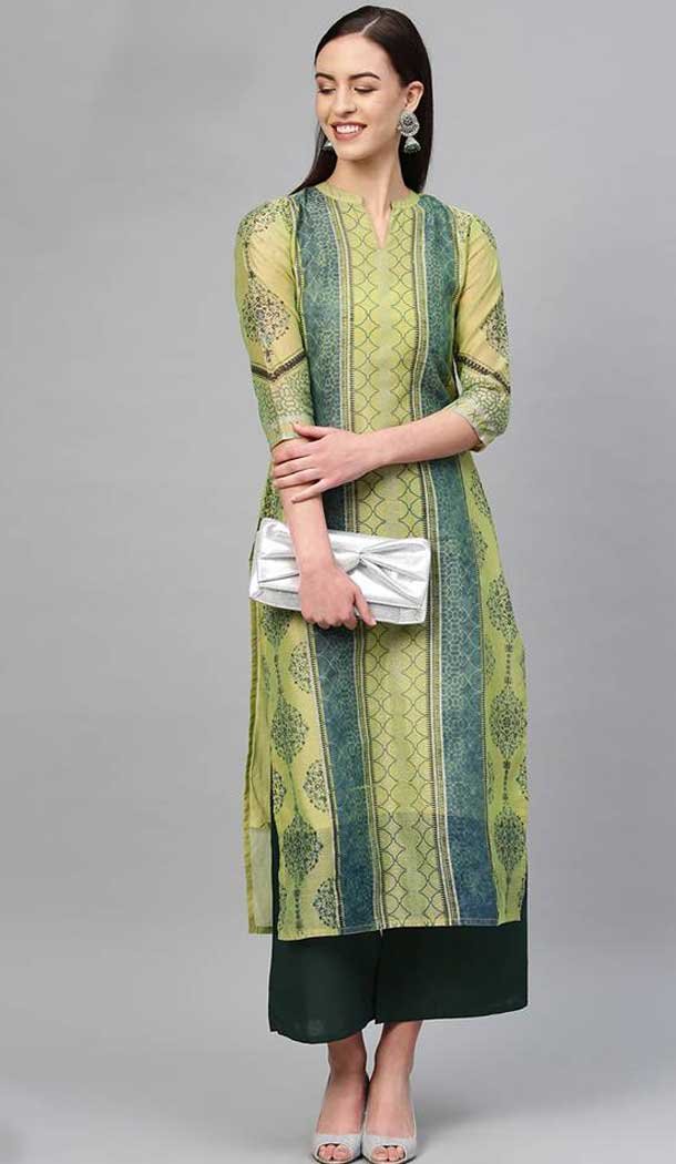 Pista Green Color Cotton Digital Printed Readymade Kurtis -724989809