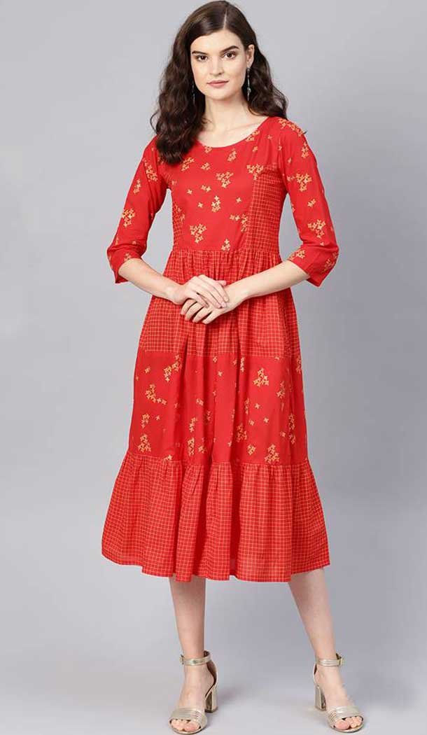 Classy Red Color Viscose Cotton Digital Printed Readymade Kurtis -725089820
