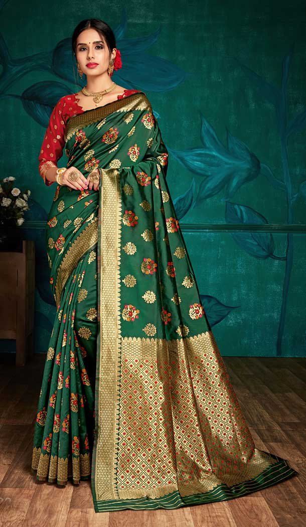 Green Color Banarasi Silk Classic Designer Party Wear Sarees -725589870