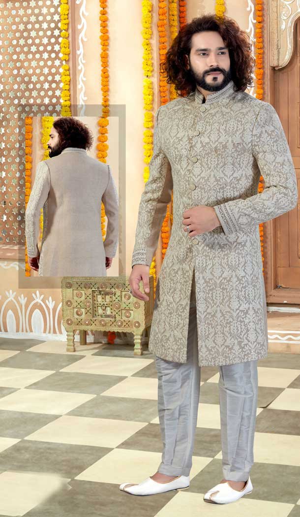 Beige Color Imported Silk Indo Western Mens Wear Sherwani -731790602