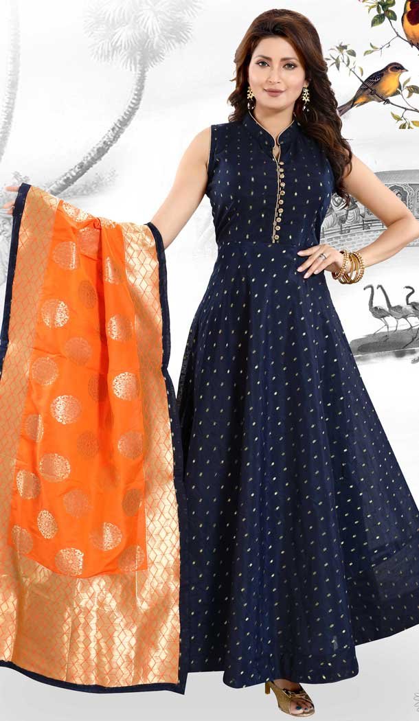 Blue Color Chanderi Butti Designer Readymade Plus Size Salwar Kameez -726489935