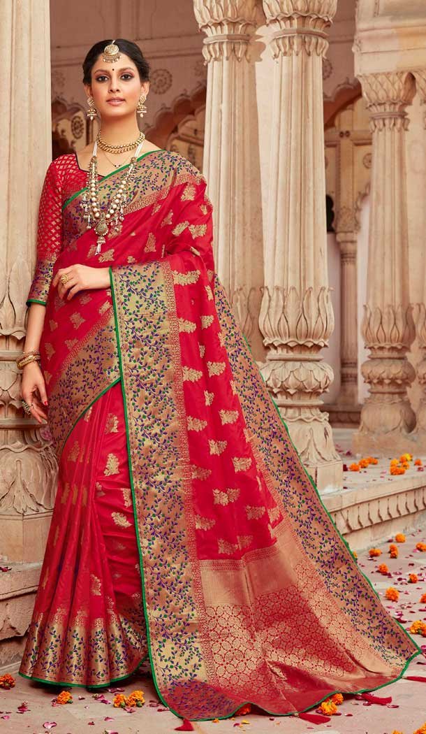 Marvelous Red Color Silk Designer Traditional Wear Women Saree Blouse 28490174