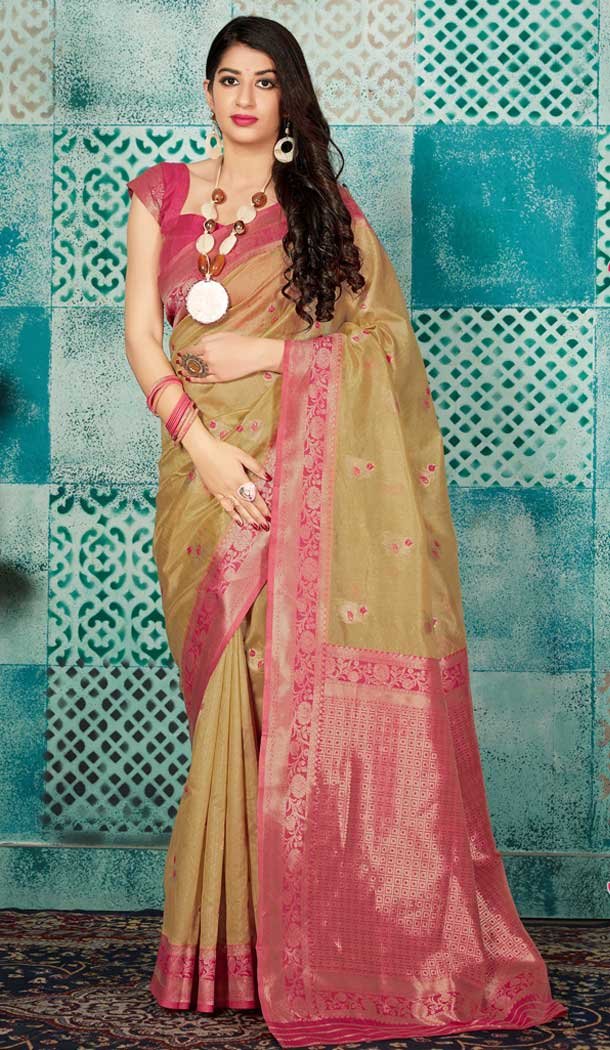 Majesty Beige Color Banarasi Silk Designer Traditional Women Saree -728890236
