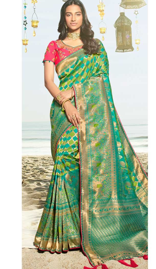 Green Color Pure Silk Jacquard Designer Traditional Wear Saree -734290950