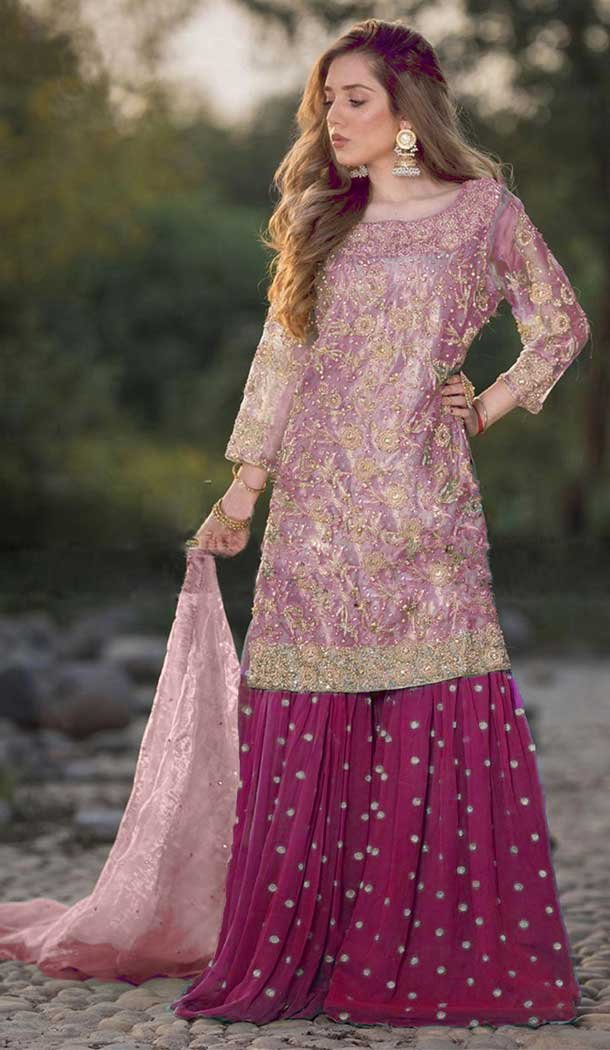 Light Pink Color Heavy Net Designer Party Wear Sharara Suit -739691484