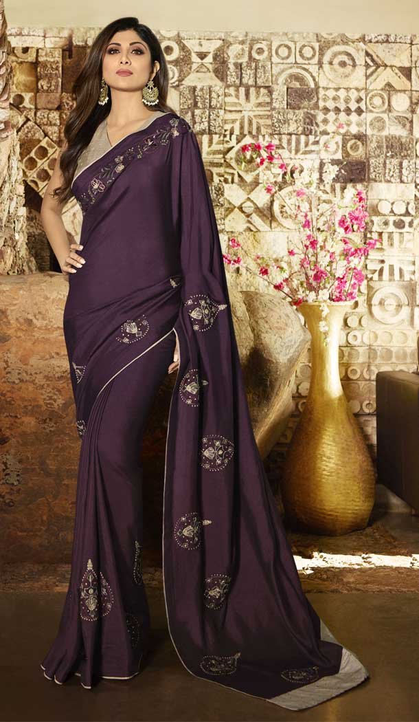 Violet Color Barfi Silk Bollywood Actress Shilpa Shetty Style Saree -742191796