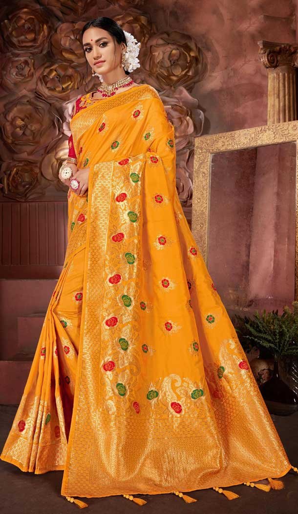 Yellow Color Banarasi Silk Designer Wedding Wear Saree Blouse -743391898