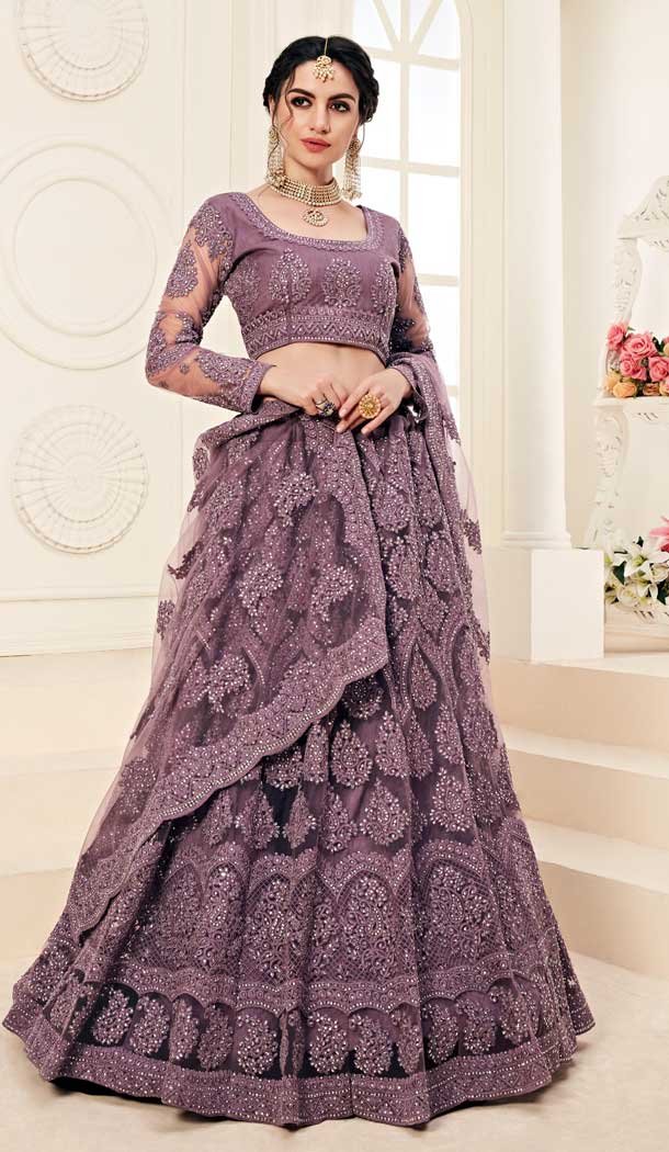 Violet Color Net Designer Embroidred Plus Size Lehenga Choli -742591834