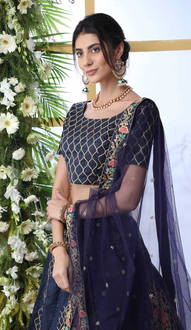 Navy Blue Color Art Silk Heavy Designer Embroidery Lehenga Choli -747892395
