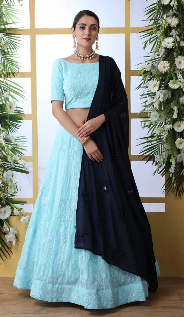 Sky Blue Color Georgette Heavy Designer Embroidery Lehenga Choli -747892397