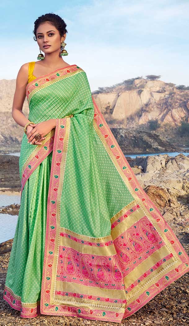 Green Colour Chanderi Silk Traditional Party Wear Saree Blouse -752192745