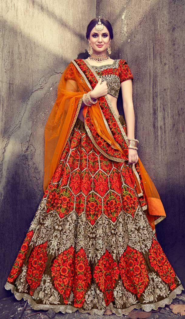 Coffee Color Georgette Heavy Designer Wedding Wear Lehenga Choli -757793528