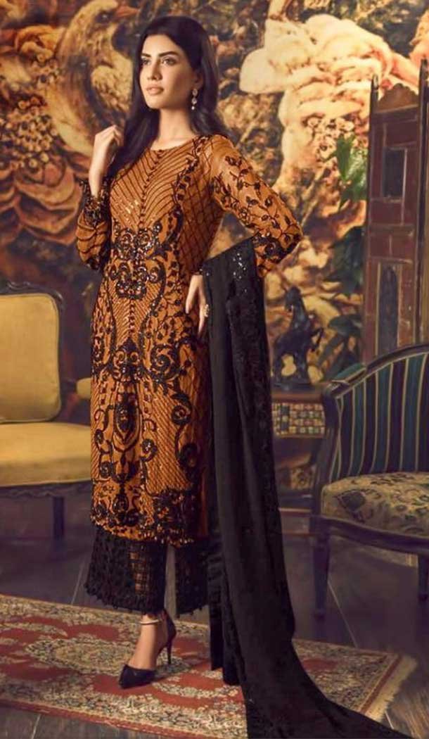 Musterd Color Foux Georgette Party wear Plus Size Palazzo Suit -764894120