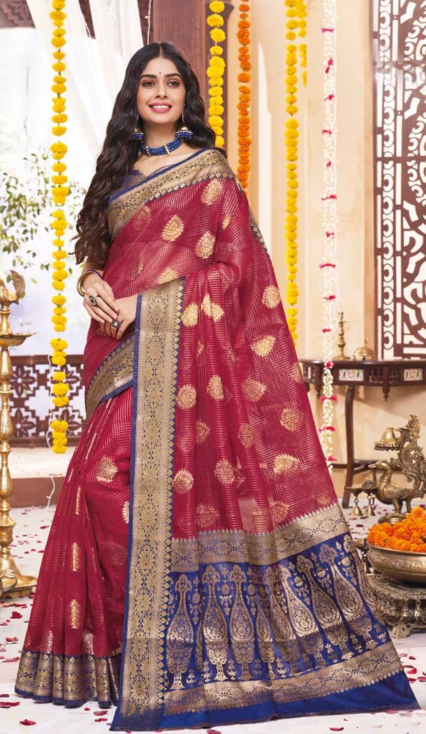 Maroon Color Jacquard Traditional Wear Saree Blouse -765994275