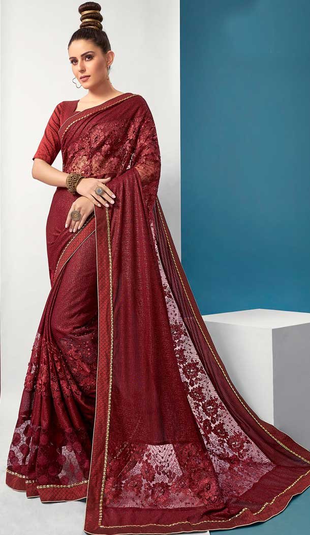 Maroon Color Lycra Designer Fancy Party Wear Saree Blouse -768694595
