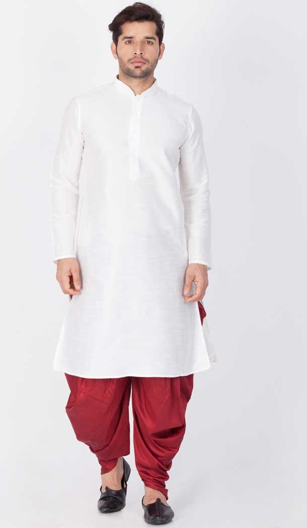 Unique White Color Banarasi Dhupion Silk Readymade Plus Size Dhoti Kurta -765194145