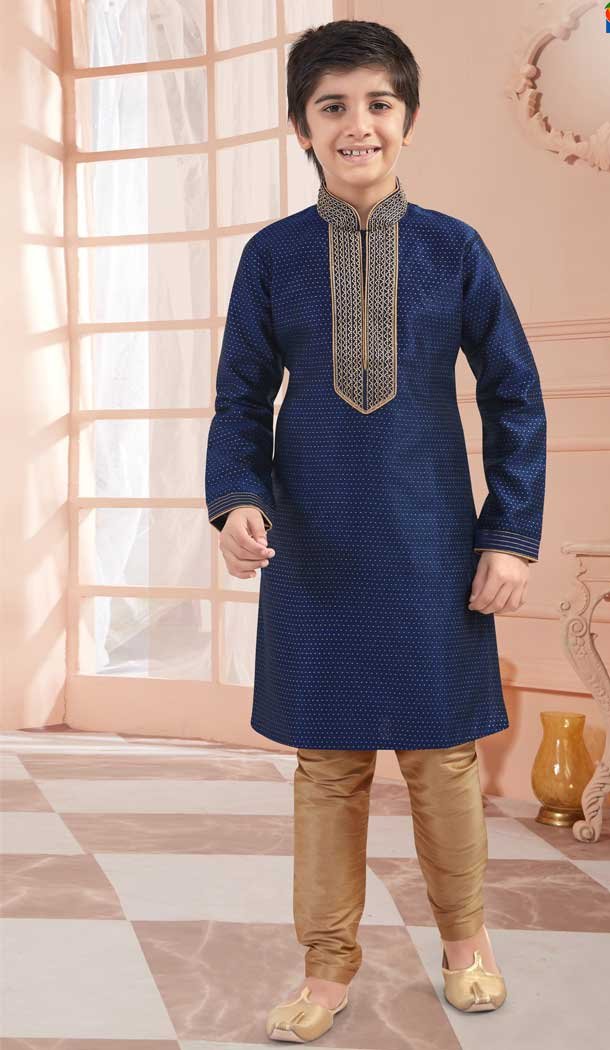 Navy Blue Color Jaquard Readymade Kid Boys Kurta Pajama -VOL171707
