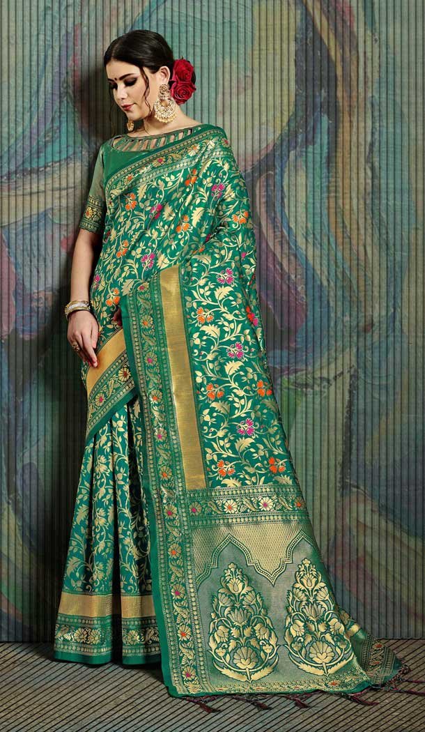 Green Color Banarasi Art Silk Traditional Wear Saree Blouse -737691268