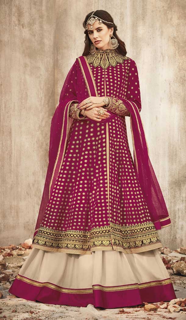 Magenta-pink Color Velvet Designer Wedding Salwar Kameez -pf75495332