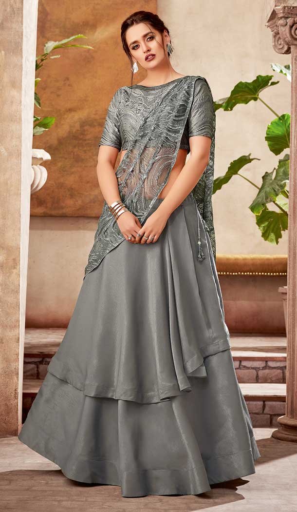 Grey Color Fancy Velvet Designer Party Wear Women Lehenga Choli -pf75725506