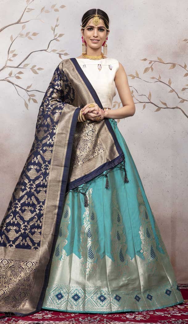Exotic Blue Color Jacquard Silk Traditional Wear Lehenga Choli -pf76075794