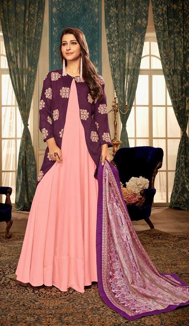 Pink Wine Color Muslin Designer Party Wear Readymade Gown -pf76346038